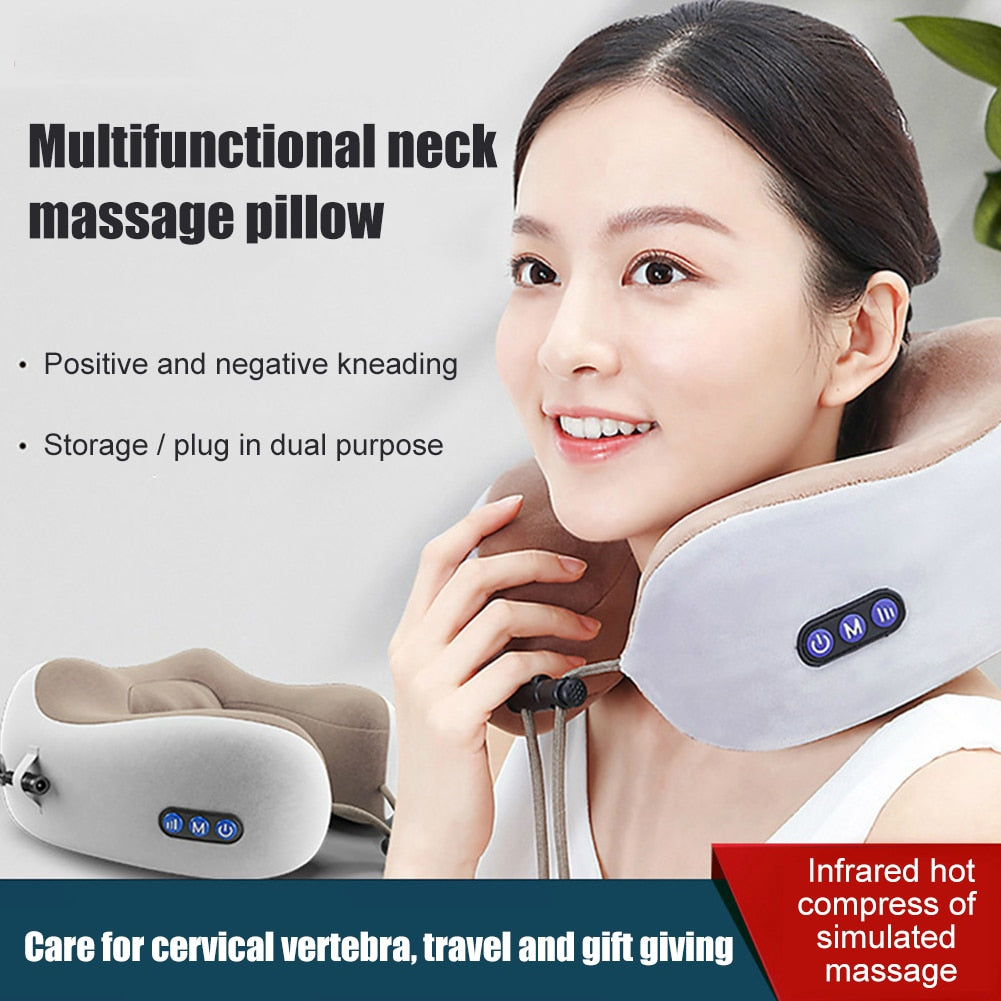 Multifunctional U-shaped Pillow Massage Pillow Electric Neck Massager  Portable Shoulder Cervical Massager Travel Home Car Relax - Neck Massage  Instrument - AliExpress