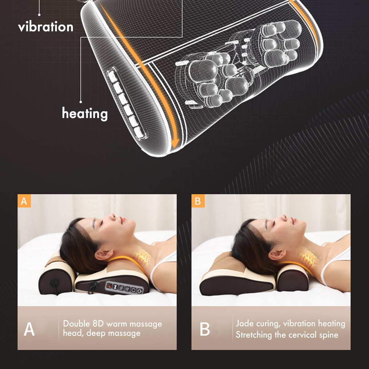 8D Head Electric Massage Pillow Infrared Heating Neck Massager, at Home Car